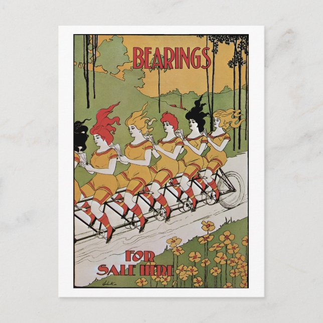 Cartão Postal Cobrir Vintage Art Nouveau, Bicicleta Tandem (Frente)