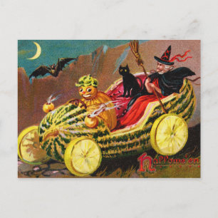 Cartão Postal Coche de Melão de Halloween