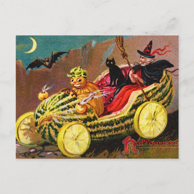 Cartão Postal Coche de Melão de Halloween (Frente)