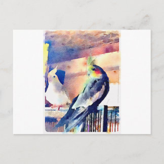 Cartão Postal Cockatiel de aquarela