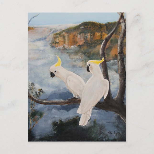 Cartão Postal Cockatoos Penteados de Enxofre nas Montanhas Azuis (Frente)