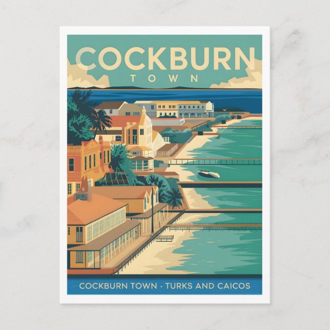 Cartão Postal Cockburn Town Turks e Caicos Vintage (Frente)