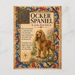 Cartão Postal Cocker Spaniel, Arte Medieval de Bestiário