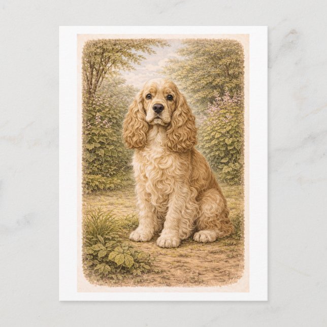 Cartão Postal Cocker Spaniel Estilo Vintage (Frente)
