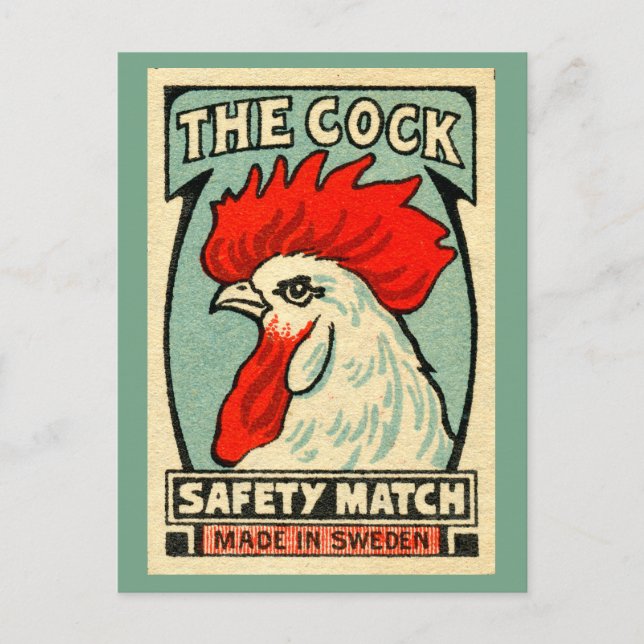 Cartão Postal Cockerel vintage matchbox label Sweden (Frente)