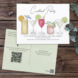 Cartão Postal Cocktail Bebe Código QR Mídia social Pré-endereçad