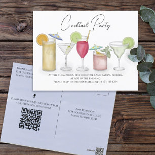 Cartão Postal Cocktail Bebe Código QR Mídia social Pré-endereçad
