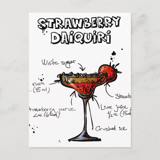 Cartão Postal Cocktail Recebe Strawbeery Daiquiri (Frente)