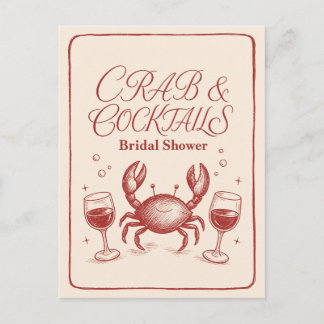 Cartão Postal Cocktails de Caranguejo para Chá de Noiva Costeiro