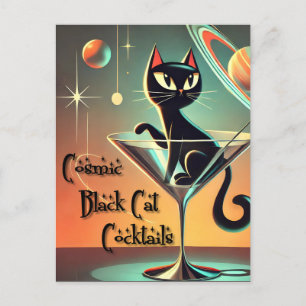 Cartão Postal Cocktails de Gato Negro Cósmico e Futuro Atômico