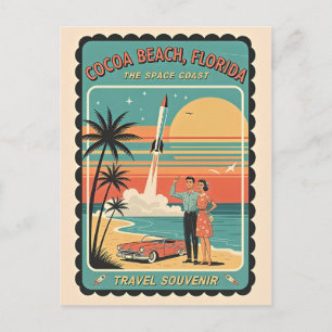 Cartão Postal Cocoa Beach FL – Costa Espacial Retro anos 1950