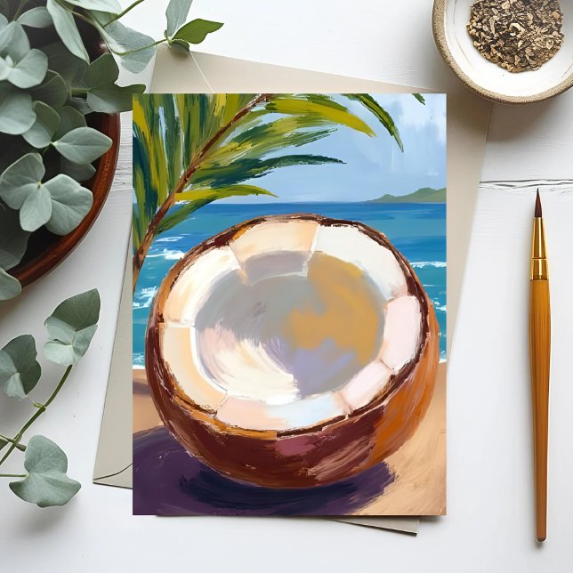 Cartão Postal Coconut Beach Tropical Watercolor (Criador carregado)