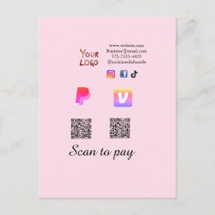 Cartão Postal código Q R PayPal venmo digitalize pagar adicionar