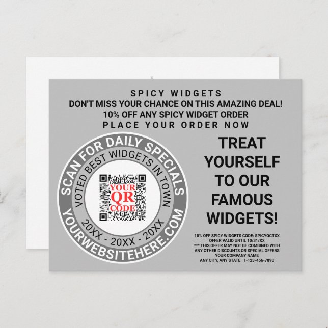 Cartão Postal Código QR Cinza anúncio Legal Marketing comercial (Frente/Verso)