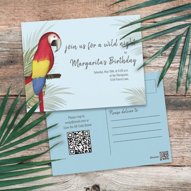Cartão Postal Código QR das aves de aniversário selvagens botâni (Criador carregado)