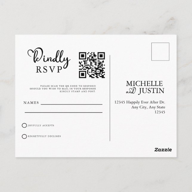 Cartão Postal Código QR de Casamento Simples Moderno RSVP Pos (Verso)