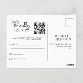 Cartão Postal Código QR de Casamento Simples Moderno RSVP Pos