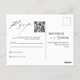 Cartão Postal Código QR de Casamento Simples Moderno RSVP Pos