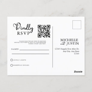 Cartão Postal Código QR de Casamento Simples Moderno RSVP Pos