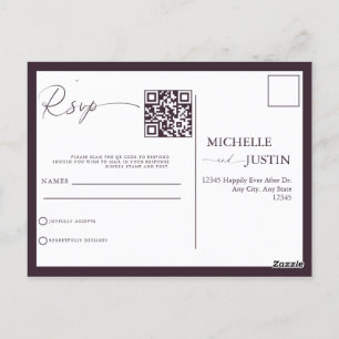 Cartão Postal Código QR de Casamento Simples Moderno RSVP Pos