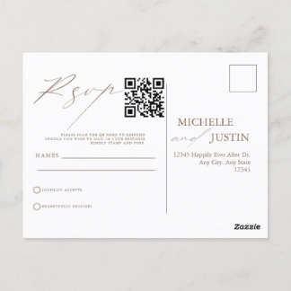 Cartão Postal Código QR de Casamento Simples Moderno RSVP Pos