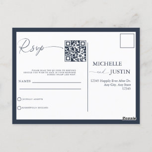 Cartão Postal Código QR de Casamento Simples Moderno RSVP Pos