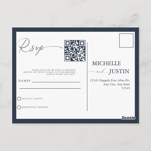 Cartão Postal Código QR de Casamento Simples Moderno RSVP Pos (Verso)