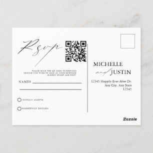 Cartão Postal Código QR de Casamento Simples Moderno RSVP Pos