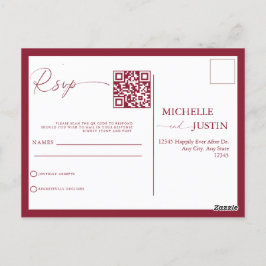 Cartão Postal Código QR de Casamento Simples Moderno RSVP Pos