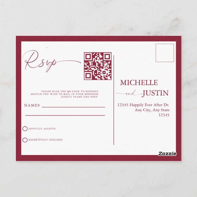 Cartão Postal Código QR de Casamento Simples Moderno RSVP Pos (Verso)