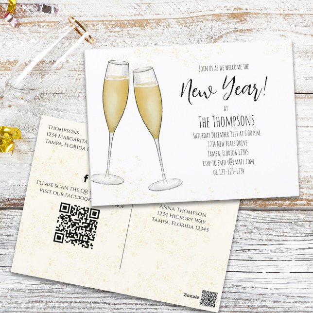 Cartão Postal Código QR de Champagne de Festa de anos novos Pré- (Criador carregado)