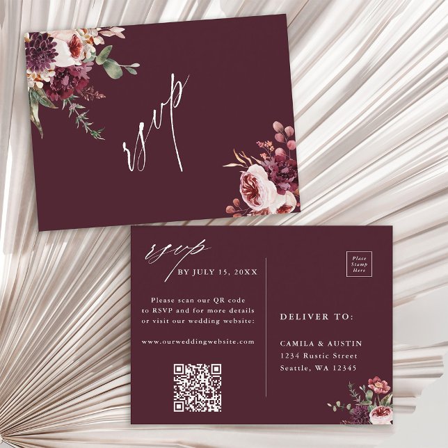Cartão Postal Código QR de Confirmação de Presença para Casament (Front & Back)