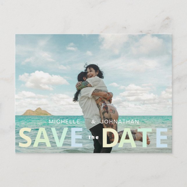 Cartão Postal Código QR de Foto de Salvar a Data de Casamento na (Frente)