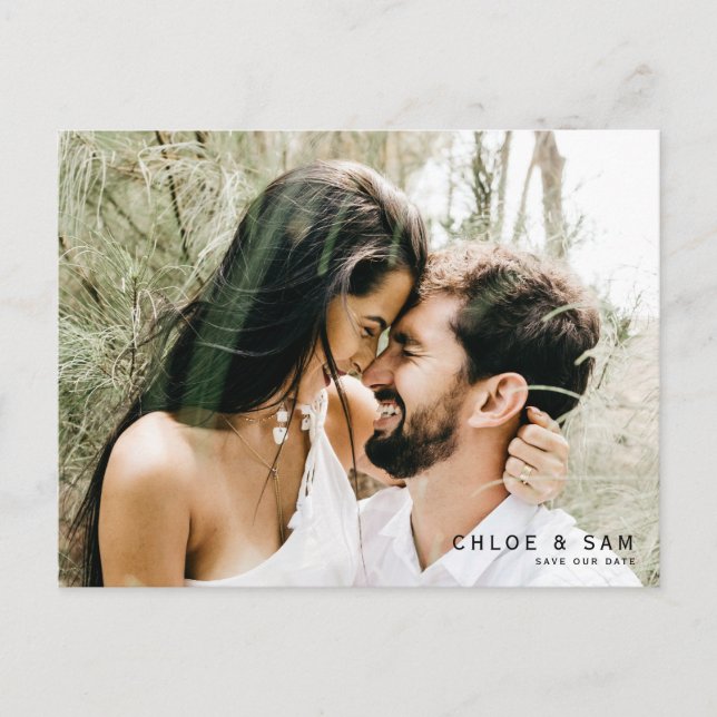 Cartão Postal Código QR de Foto do Casal Moderno Salve a Data Co (Frente)