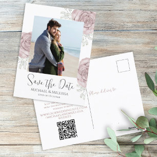 Cartão Postal Código QR de Foto Floral de Rosa simples moderno
