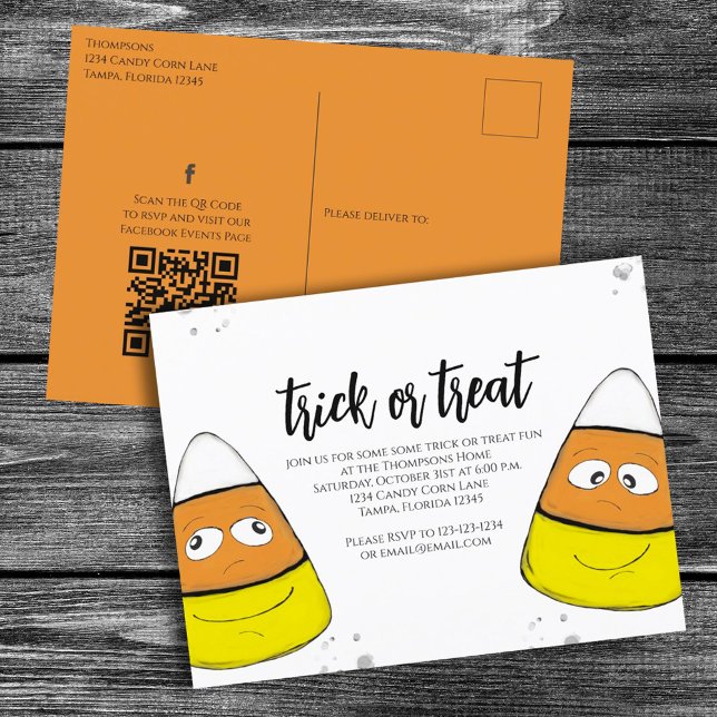 Cartão Postal Código QR de Mídia Social Cuta do Dia das Bruxas (Criador carregado)