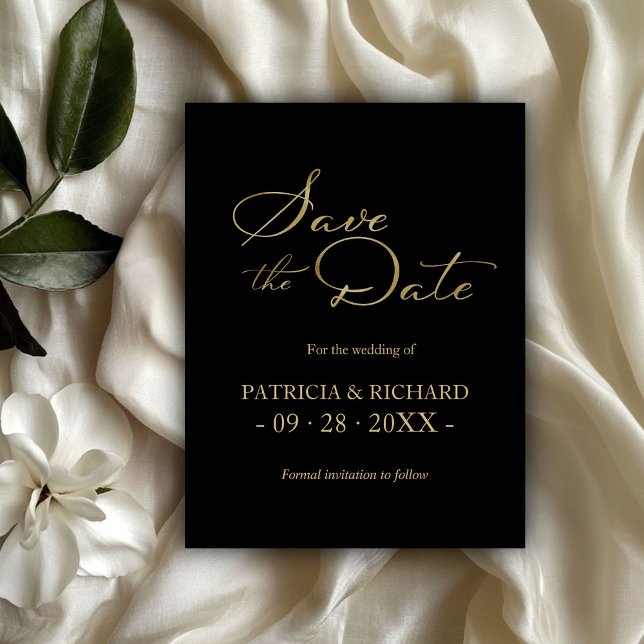 Cartão Postal Código QR Dourado Preto Casamento Salvar a Data (Criador carregado)