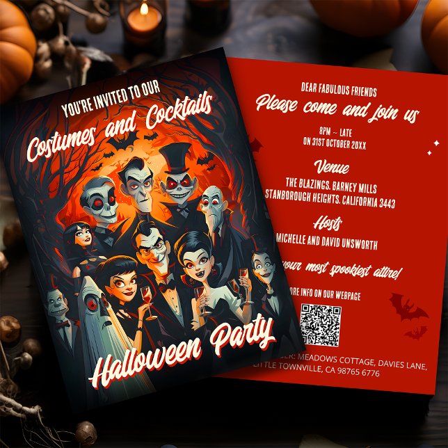 Cartão Postal Código QR Figurinos Cocktails Orçamento Halloween  (Criador carregado)