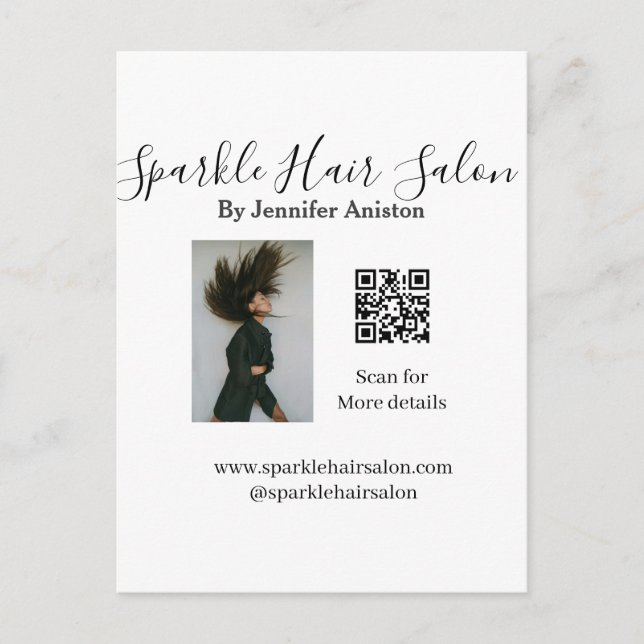 Cartão Postal Código QR para pequenas empresas do salão de cabel (Frente)