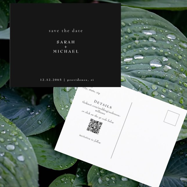Cartão Postal Código QR Simples Casamento B/W Salvar a Data (Criador carregado)