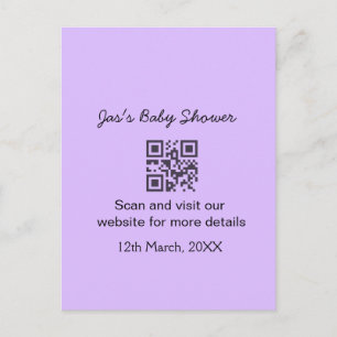 Cartão Postal Código QR simples roxo para chá de bebê adicionar