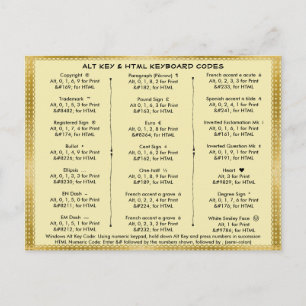Cartão Postal Códigos de teclas Alt e HTML