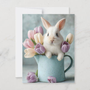 Cartão Postal Coelhinho Adorável Peeking de um Pitcher de Tulips