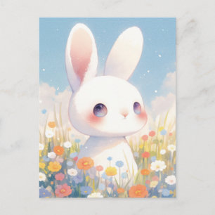 Cartão Postal Coelhinho Branco Doce no Prado Pastel