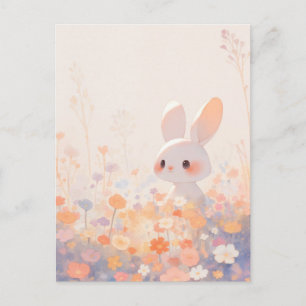 Cartão Postal Coelhinho Branco Doce no Prado Pastel