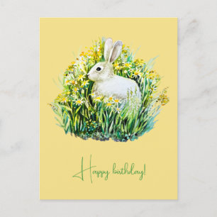 Cartão Postal Coelhinho branco e flores