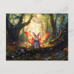 Cartão Postal Coelhinho branco numa floresta encantada