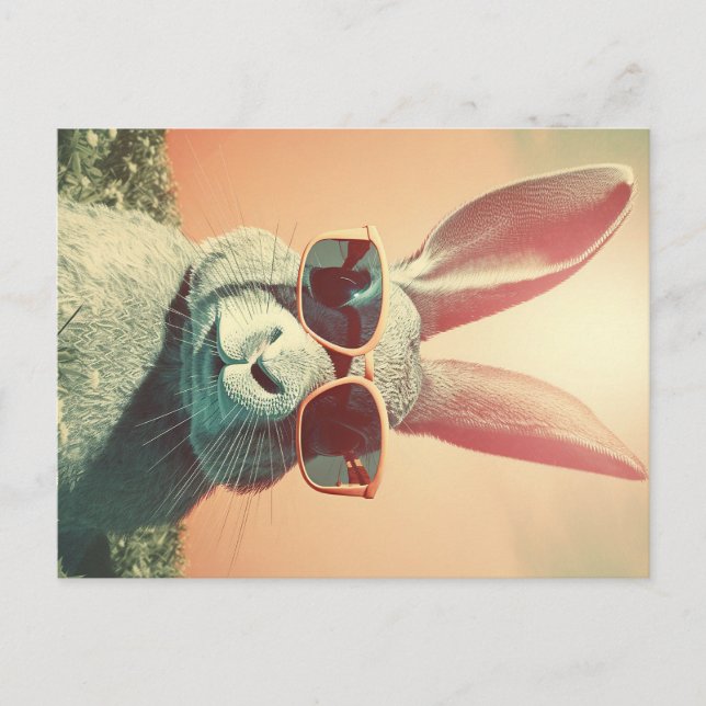 Cartão Postal Coelhinho da Páscoa retrô chilando na grama (Frente)