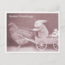 Cartão Postal Coelhinho de Páscoa com Galinha e Ovos