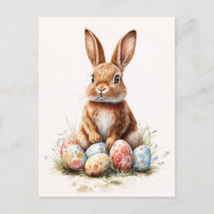 Cartão Postal Coelhinho de Páscoa com Ovos Coloridos